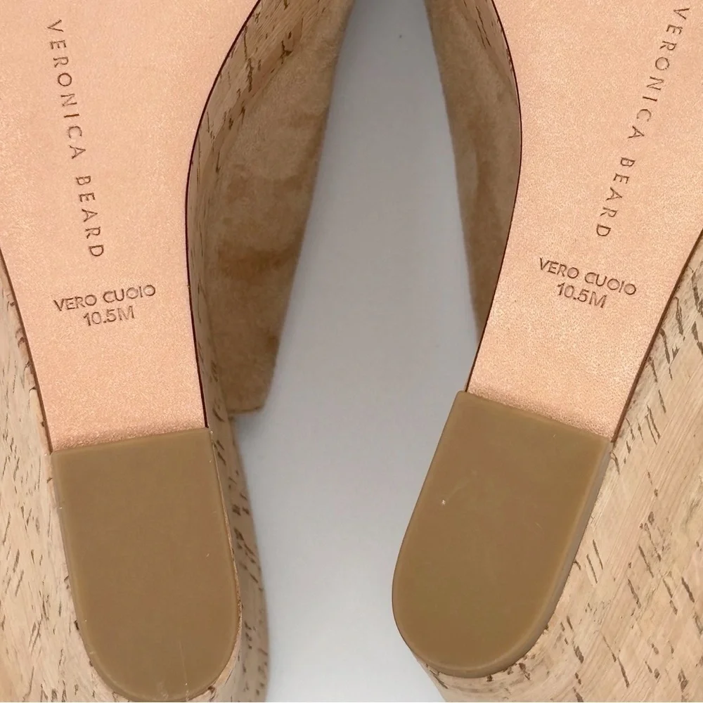 Veronica Beard Sand Suede Peep-Toe Wedge Sandals Sz 10.5 NEW Quiet Luxury